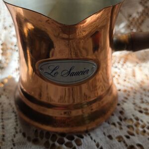 Vintage Rustic Le Saucier Wooden Handle Copper Pot